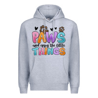 Heather Grey paws and enjoy the little things Premium Hoodie - MaliasSmallBusiness