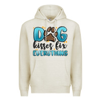 Oatmeal Heather dog kisses fix everything Premium Hoodie - MaliasSmallBusiness
