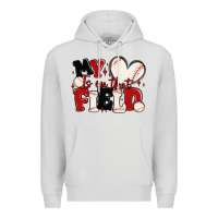 Dove Grey my heart is on that field baseball Premium Hoodie - MaliasSmallBusiness