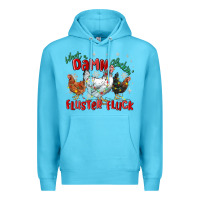 Ocean Blue what a damn cluckin' fluster fluck chickens christ Premium Hoodie - MaliasSmallBusiness