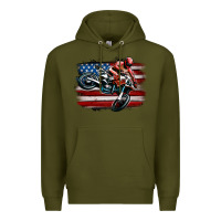 Army Green dirt bike american flag Premium Hoodie - MaliasSmallBusiness