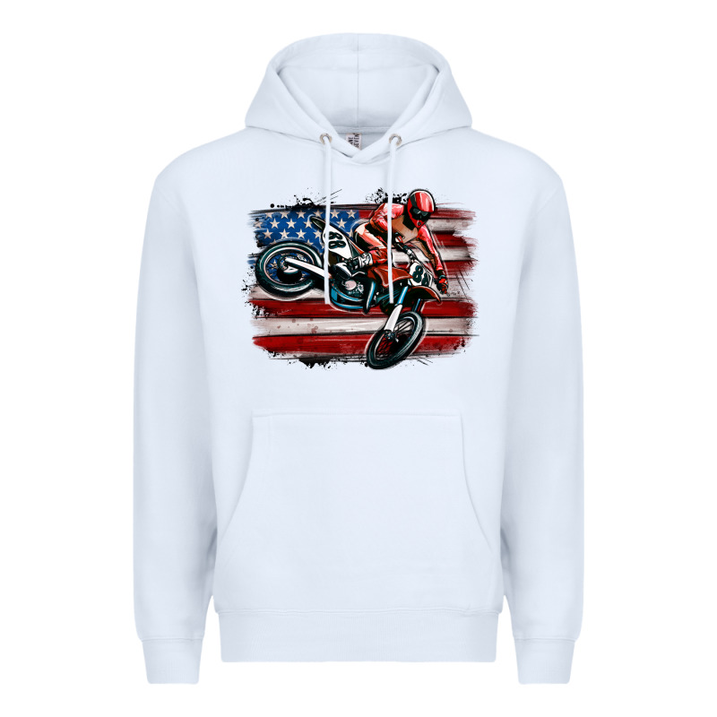 Dirt Bike American Flag Premium Hoodie by MaliasSmallBusiness | Teevron