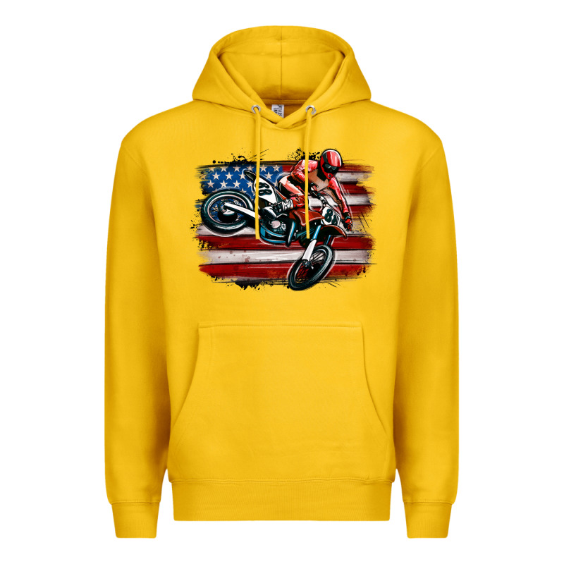 Dirt Bike American Flag Premium Hoodie by MaliasSmallBusiness | Teevron