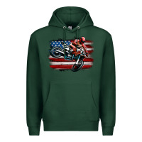 Sports Green dirt bike american flag Premium Hoodie - MaliasSmallBusiness