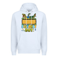 White customized dinosaur birthday boy Premium Hoodie - MaliasSmallBusiness