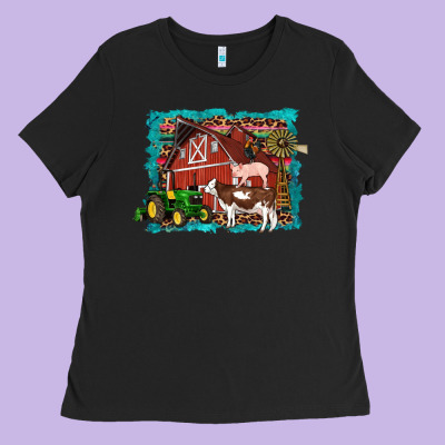 Farm Life Tractor Cow Pig Rooster Ladies Tee Designed By Artiststas