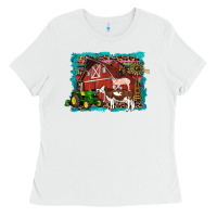 White farm life tractor cow pig rooster Ladies Tee - Artiststas