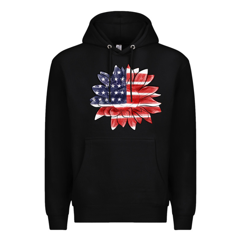 American Flag Sunflower Premium Hoodie by MaliasSmallBusiness | Teevron