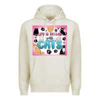 Oatmeal Heather life is better with cats Premium Hoodie - MaliasSmallBusiness