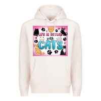 Pale Pink life is better with cats Premium Hoodie - MaliasSmallBusiness
