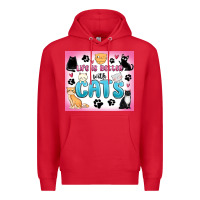 Red life is better with cats Premium Hoodie - MaliasSmallBusiness