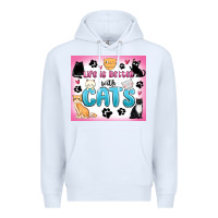 White life is better with cats Premium Hoodie - MaliasSmallBusiness