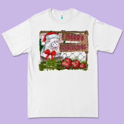 Merry Christmas Pig Premium Tee Designed By Cowhidedigitalart