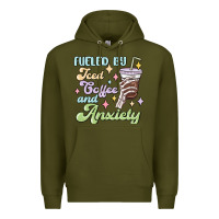 Army Green fueled by iced coffee and anxiety Premium Hoodie - MaliasSmallBusiness