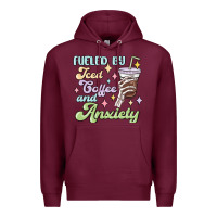 Burgundy fueled by iced coffee and anxiety Premium Hoodie - MaliasSmallBusiness