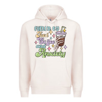 Pale Pink fueled by iced coffee and anxiety Premium Hoodie - MaliasSmallBusiness