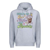 Heather Grey fueled by iced coffee and anxiety Premium Hoodie - MaliasSmallBusiness