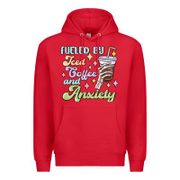 Red fueled by iced coffee and anxiety Premium Hoodie - MaliasSmallBusiness