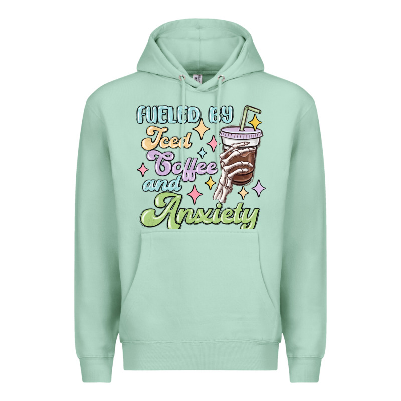 Fueled By Iced Coffee And Anxiety Premium Hoodie by MaliasSmallBusiness | Teevron