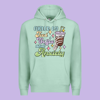 Premium Hoodie fueled by iced coffee and anxiety