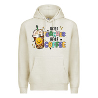 Oatmeal Heather half teacher half coffee Premium Hoodie - MaliasSmallBusiness