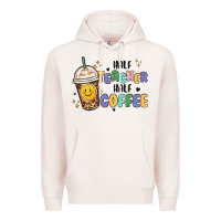 Pale Pink half teacher half coffee Premium Hoodie - MaliasSmallBusiness