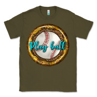 Army Green baseball with sunflower round earrings Classic Tee - BundleAndBundleShop