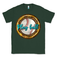 Sports Green baseball with sunflower round earrings Classic Tee - BundleAndBundleShop