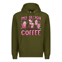 Army Green my sleigh runs on coffee Premium Hoodie - MaliasSmallBusiness