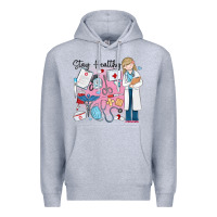 Heather Grey stay healthy nurse Premium Hoodie - MaliasSmallBusiness