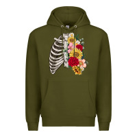 Army Green floral ribcage Premium Hoodie - MaliasSmallBusiness