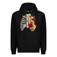 Black floral ribcage Premium Hoodie - MaliasSmallBusiness