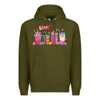 Army Green love coffee cups Premium Hoodie - MaliasSmallBusiness
