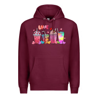 Burgundy love coffee cups Premium Hoodie - MaliasSmallBusiness