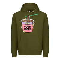 Army Green instant good vibes noodles Premium Hoodie - MaliasSmallBusiness