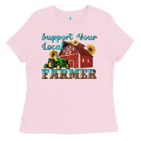 Bubblegum Pink western support your local farmer Ladies Tee - Artiststas