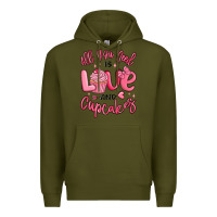 Army Green all you need is love and cupcakes valentines day Premium Hoodie - MaliasSmallBusiness