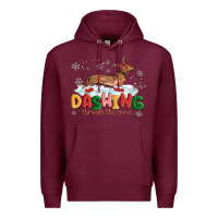 Burgundy dachshund through the snow Premium Hoodie - MaliasSmallBusiness
