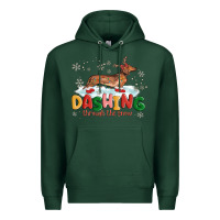 Sports Green dachshund through the snow Premium Hoodie - MaliasSmallBusiness