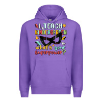 Purple i teach kindergarten whats your superpower Premium Hoodie - MaliasSmallBusiness