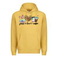 Antique Gold peace love coffee Premium Hoodie - MaliasSmallBusiness