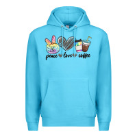 Ocean Blue peace love coffee Premium Hoodie - MaliasSmallBusiness