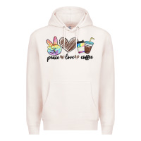Pale Pink peace love coffee Premium Hoodie - MaliasSmallBusiness