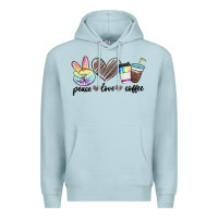 Blue Mist peace love coffee Premium Hoodie - MaliasSmallBusiness
