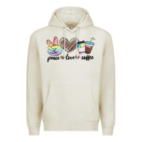 Oatmeal Heather peace love coffee Premium Hoodie - MaliasSmallBusiness