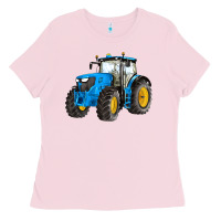 Bubblegum Pink western farm tractor blue Ladies Tee - Artiststas