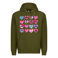 Army Green valentines candy hearts Premium Hoodie - MaliasSmallBusiness