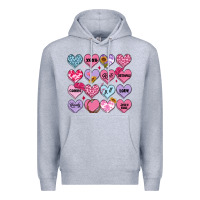 Heather Grey valentines candy hearts Premium Hoodie - MaliasSmallBusiness