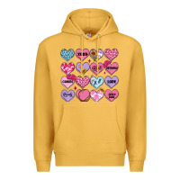Mustard valentines candy hearts Premium Hoodie - MaliasSmallBusiness