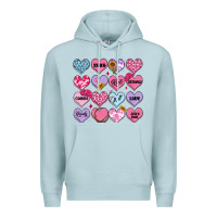 Blue Mist valentines candy hearts Premium Hoodie - MaliasSmallBusiness